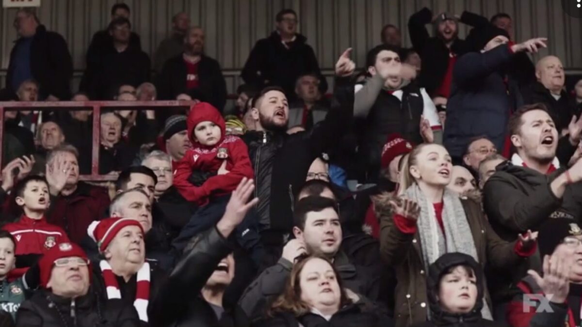 Welcome to Wrexham trailer, fan cheering at soccer game