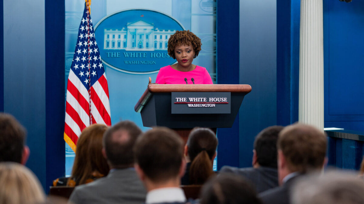 White House Press Secretary Karine Jean-Pierre delivers a press briefing Thursday, May 26, 2022 in the James S. Brady Press Briefing Room of the White House. (Official White House Photo by Cameron Smith)