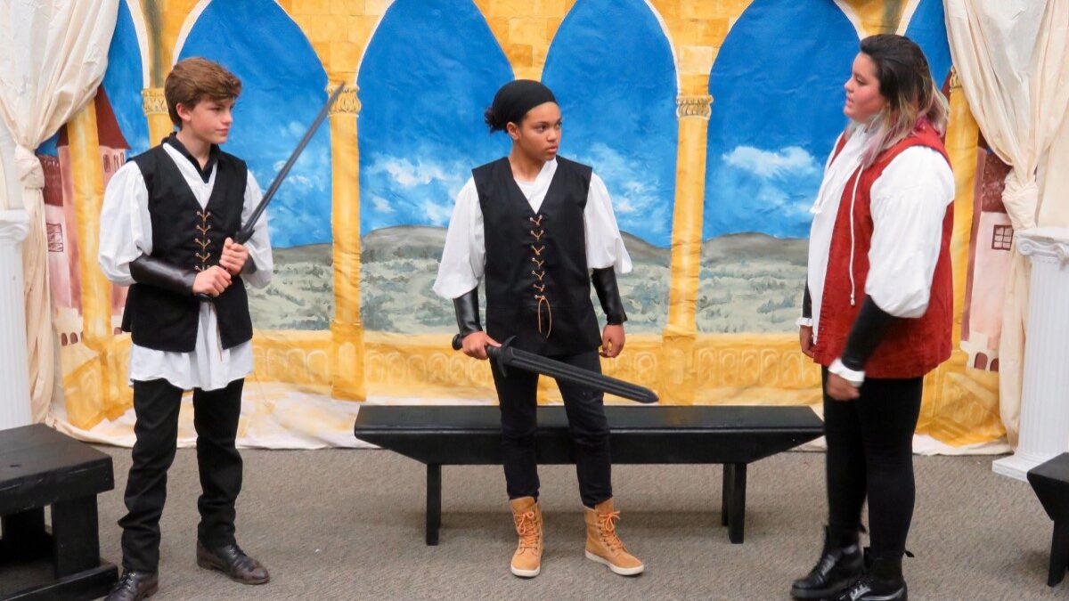 students practicing Shakespeare