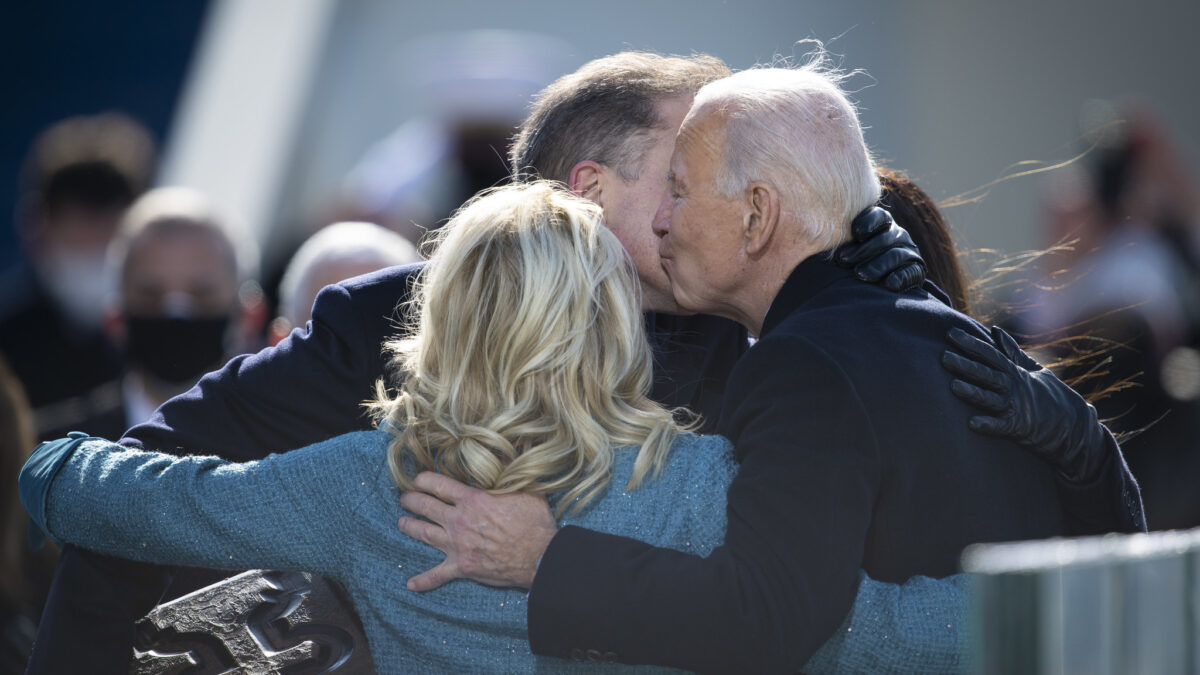 Biden family hugging at inauguration
