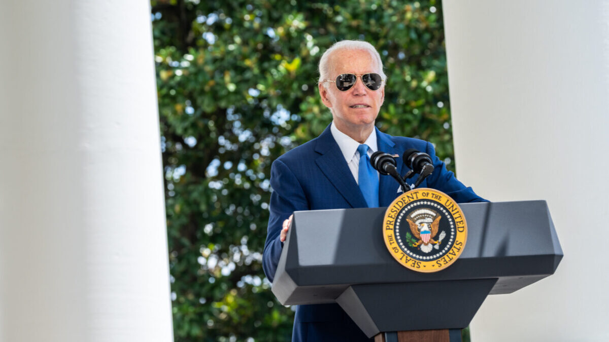 Joe Biden speaks from presidential podium
