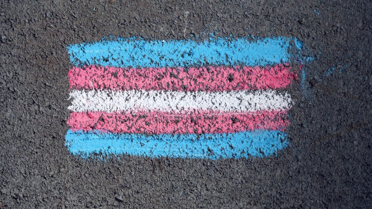 transgenderism flag written with sidewalk chalk