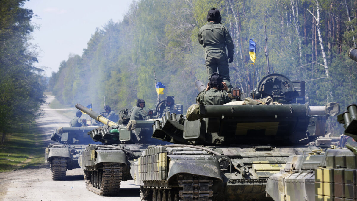 Ukrainian T-64BM tank crews conduct the Defensive Operations lane during the Strong Europe Tank Challenge