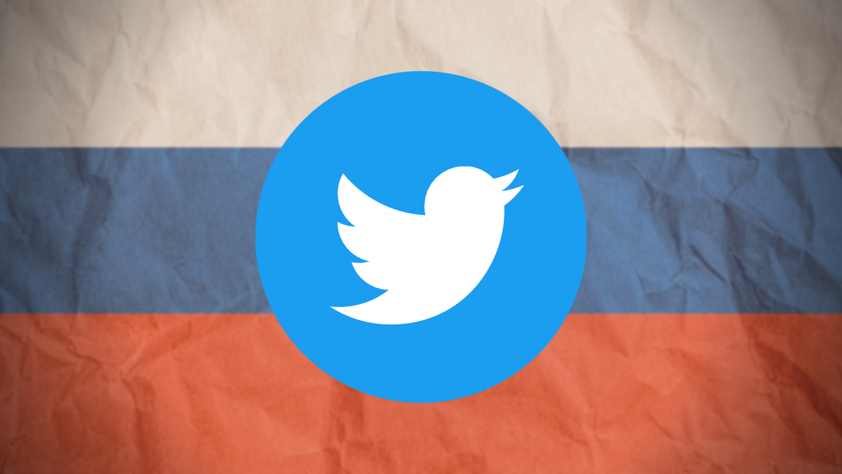 Twitter logo and Russian flag