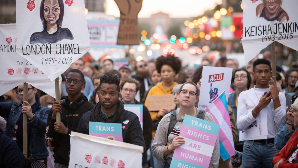 transgender protesters marching