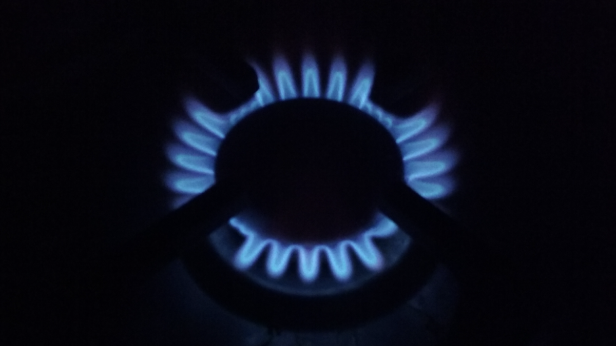 blue flames from a gas stove