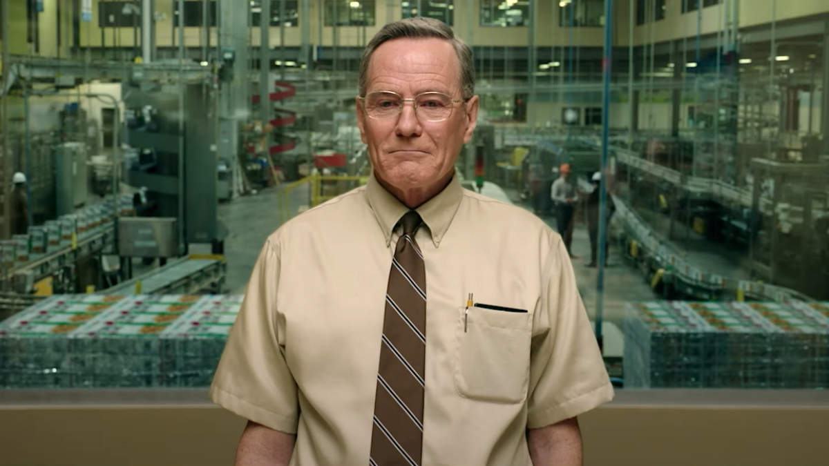 Bryan Cranston standing in front of factory window in "Jerry & Marge Go Large"