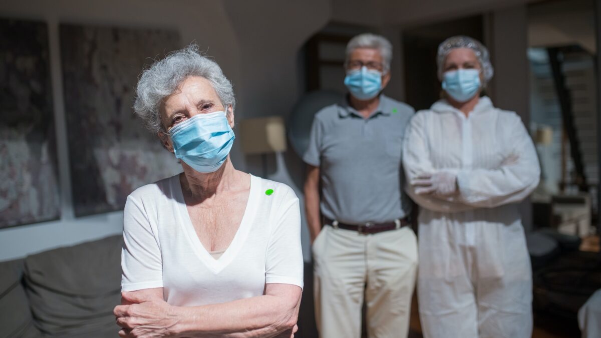 Senior citizens wearing masks