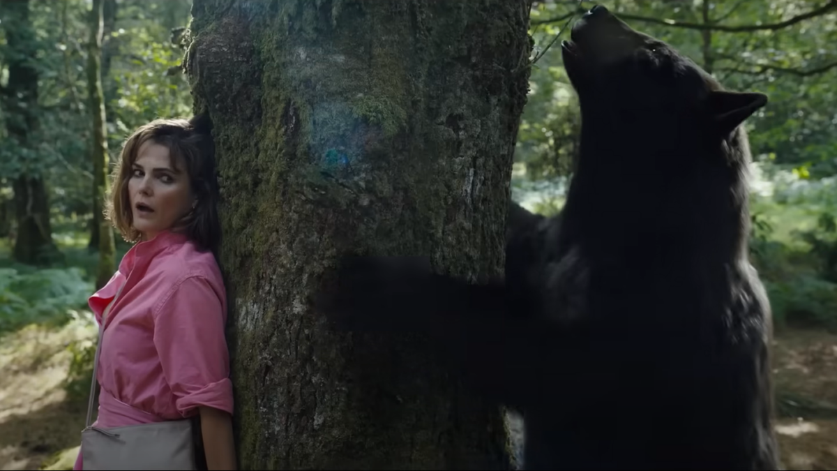 Woman hides from bear on opposite side of a tree