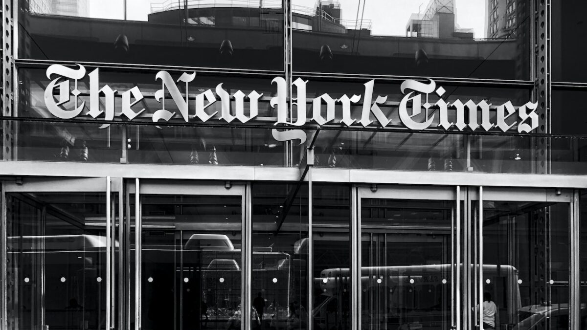 New York Times building in black and white