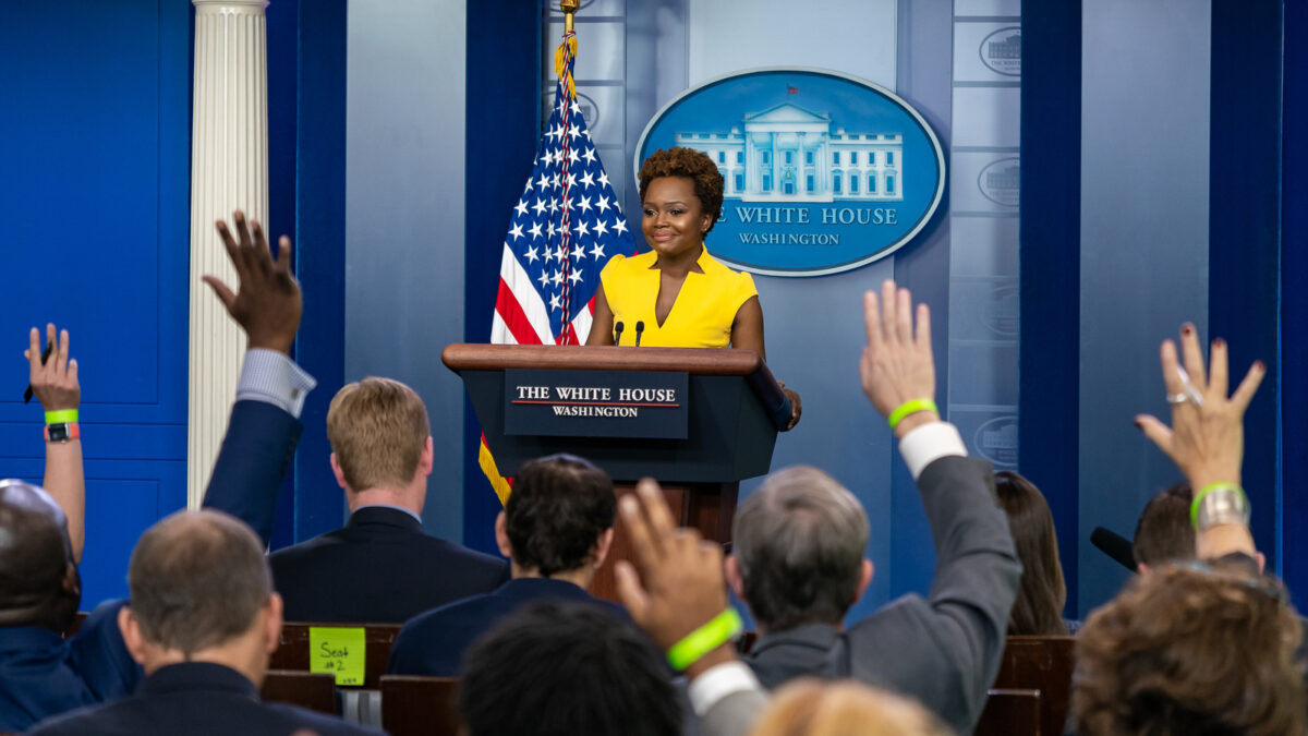 Karine Jean-Pierre hosts press conference in the White House Briefing room