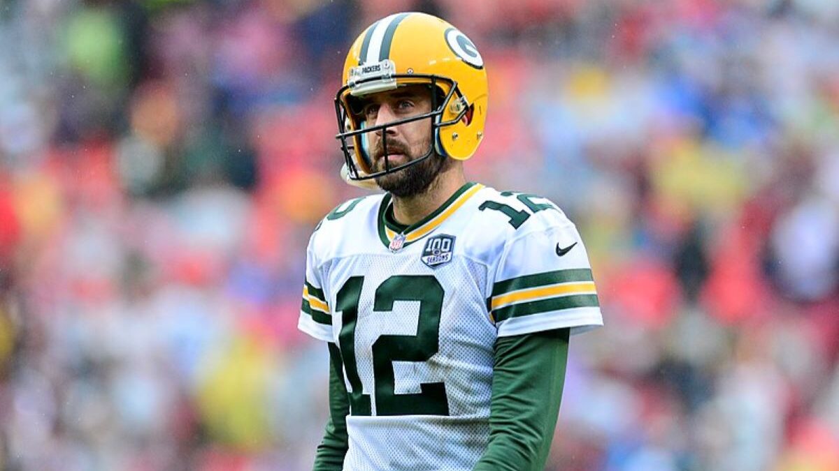 Green Bay Packers QB Aaron Rodgers playing in a football game