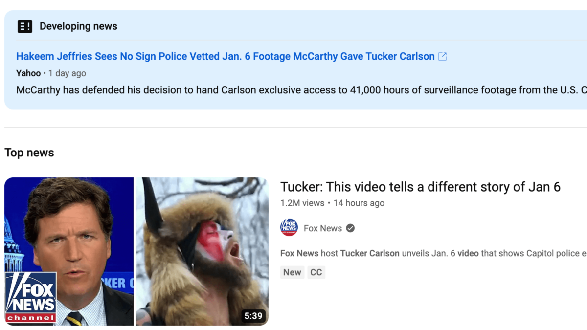 Searching For Tucker Carlson’s Bombshell J6 Videos? YouTube Censors Will Direct You To Fake Fact Checks Instead