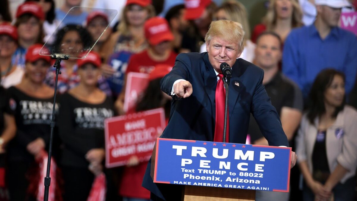 donald trump points at crowd during rally