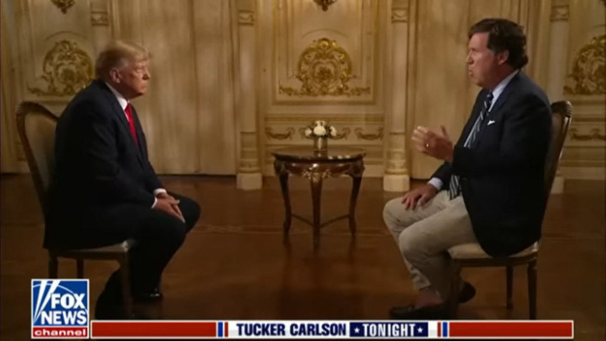 Tucker Carlson interviewing Donald Trump on Fox News