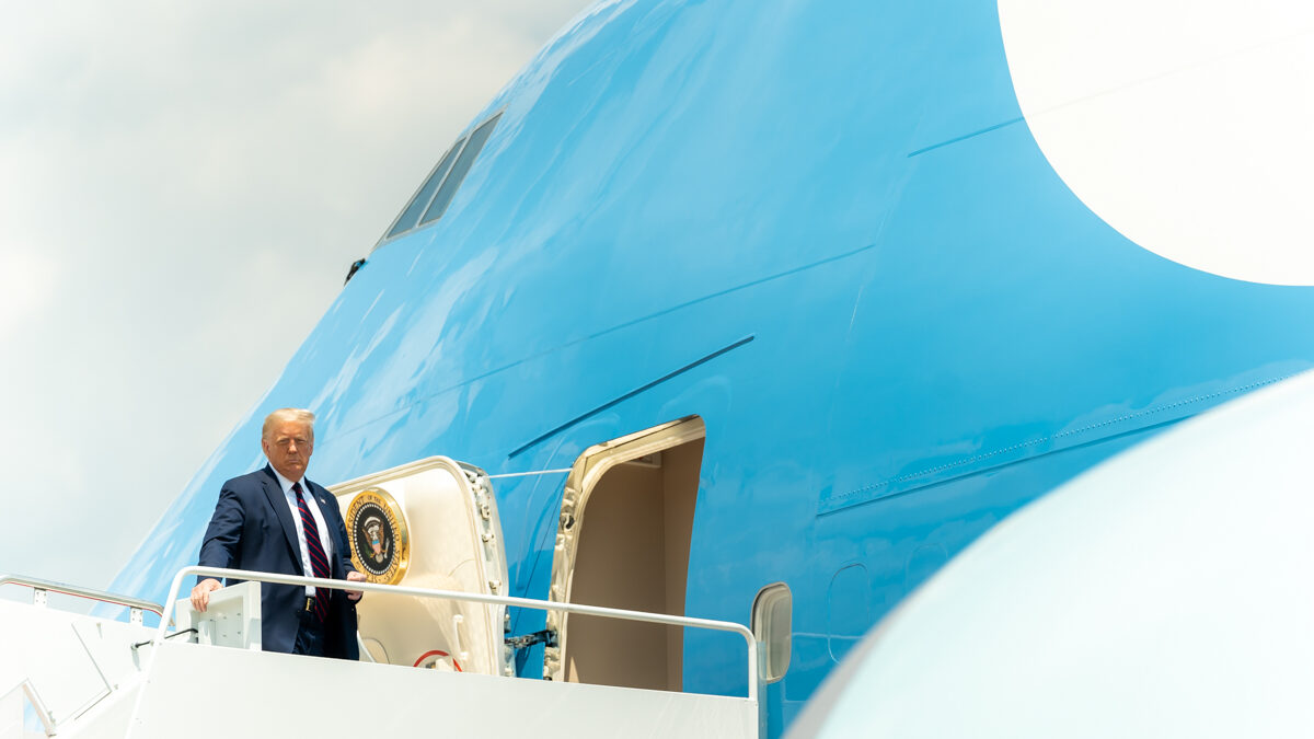 President Donald Trump boards Air Force One