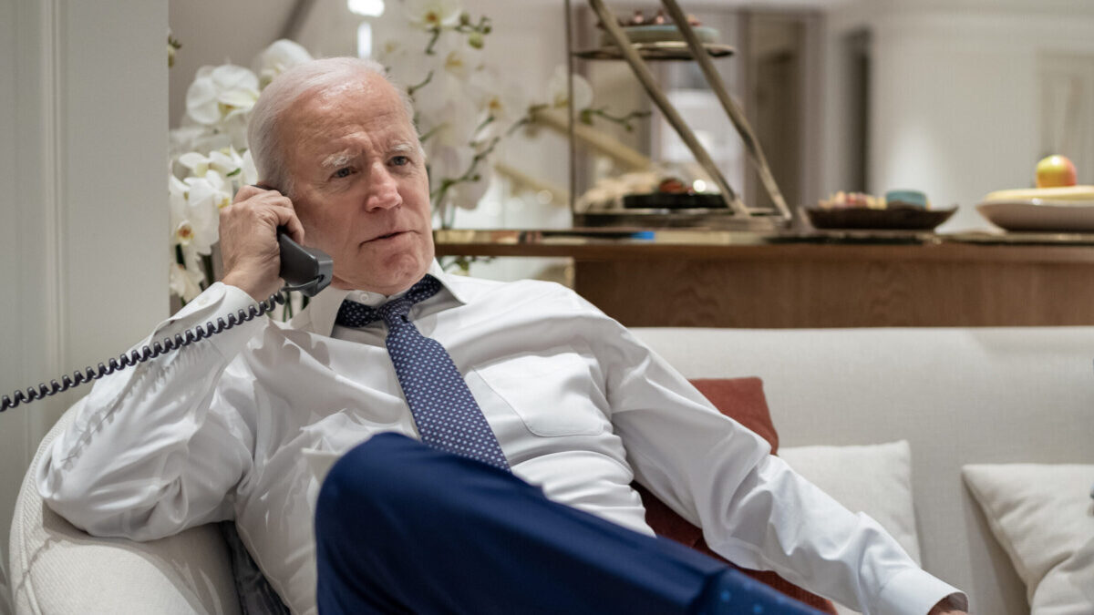 Joe Biden on the phone in Oval Office