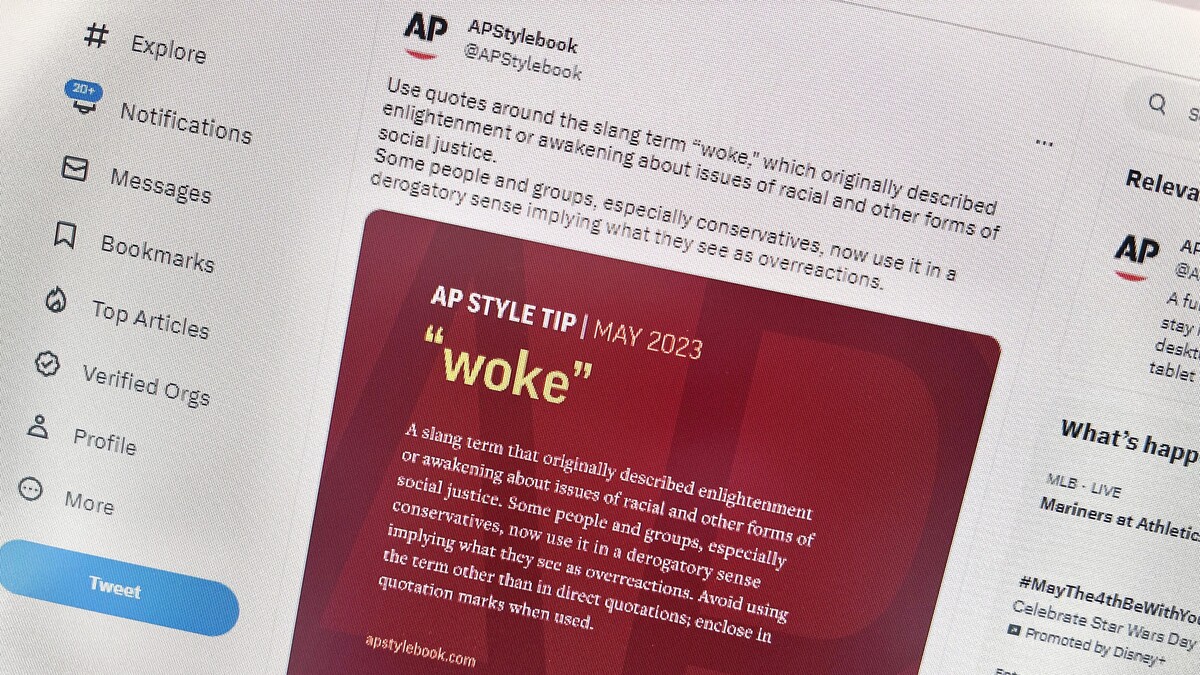 Photo of AP Twitter post about the word "woke"