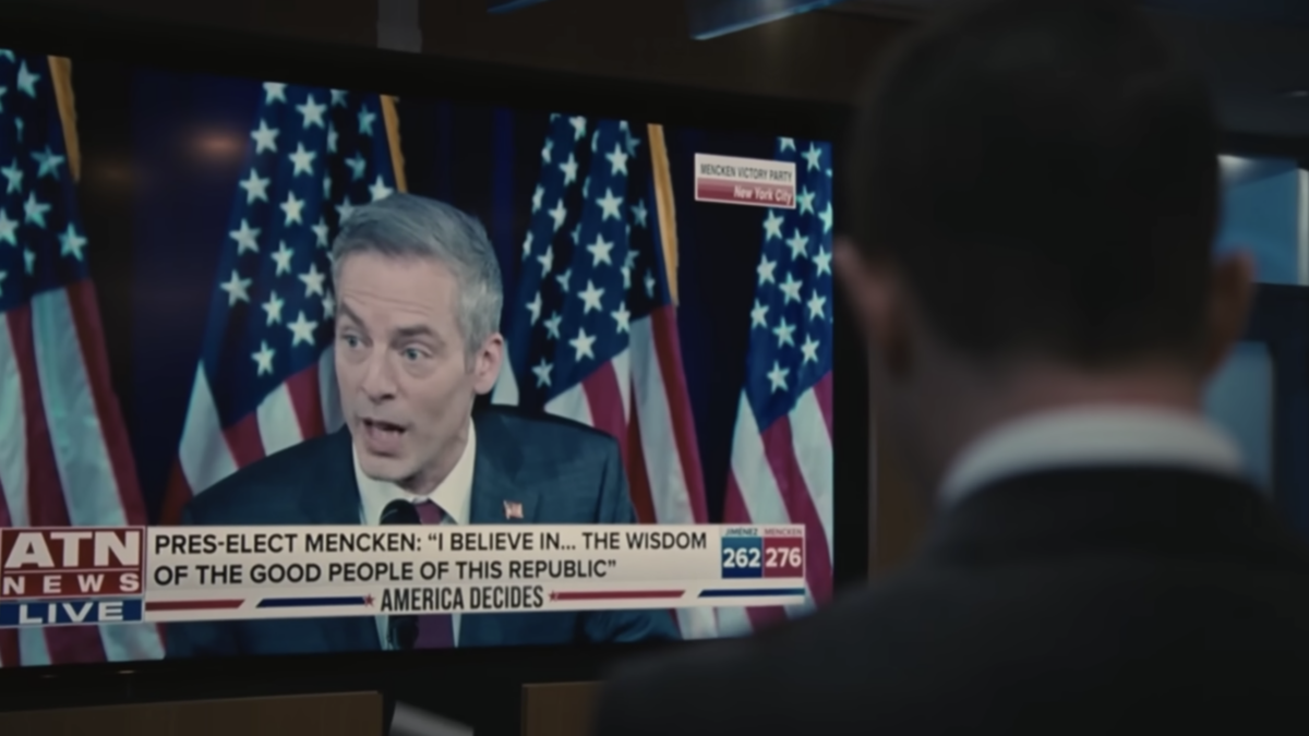 fake election night show on tv on set of HBO show Succession