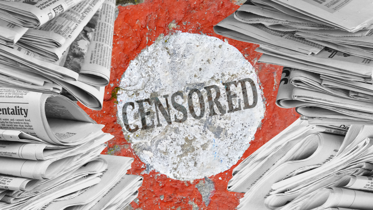 newspapers on censored background