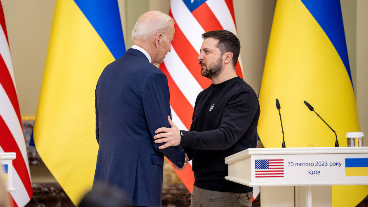 Ukraine President Zelensky shakes Biden's hand