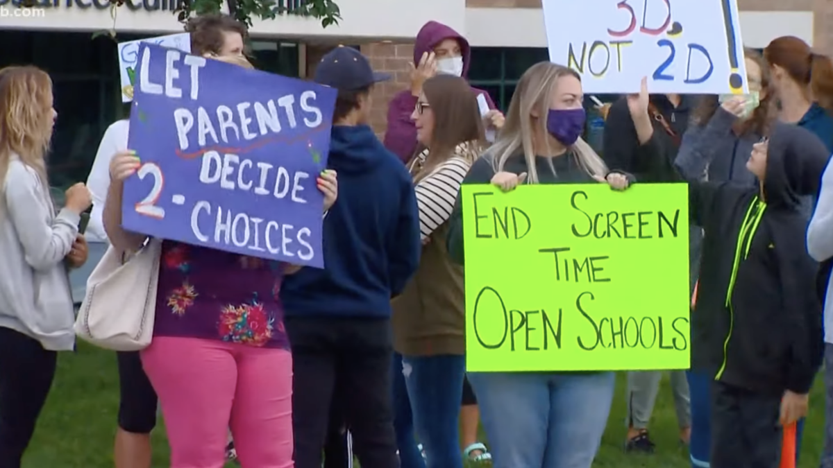 parents protesting school lockdowns