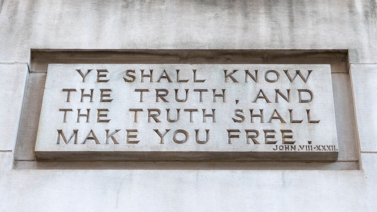 "You shall know the truth, and the truth shall make you free" engraving