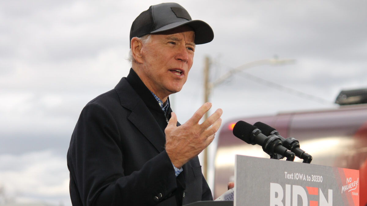 Biden speaks at an Iowa rally in 2019