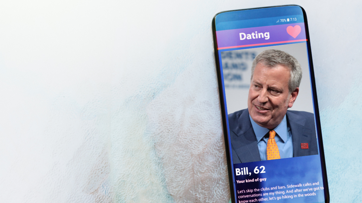 Bill de Blasio on a dating app screen
