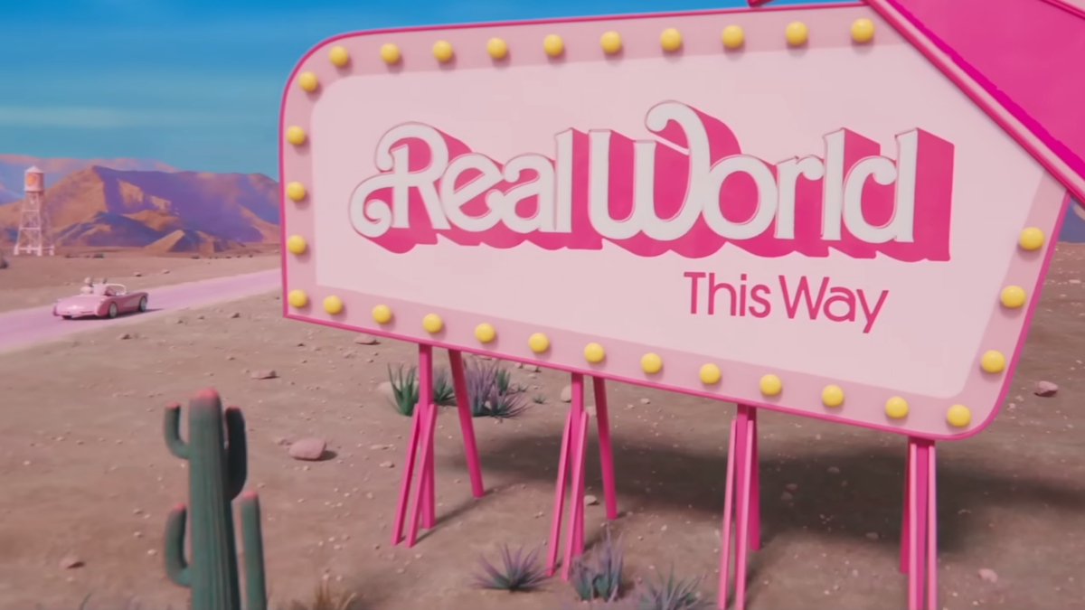 "Real world" sign in "Barbie"