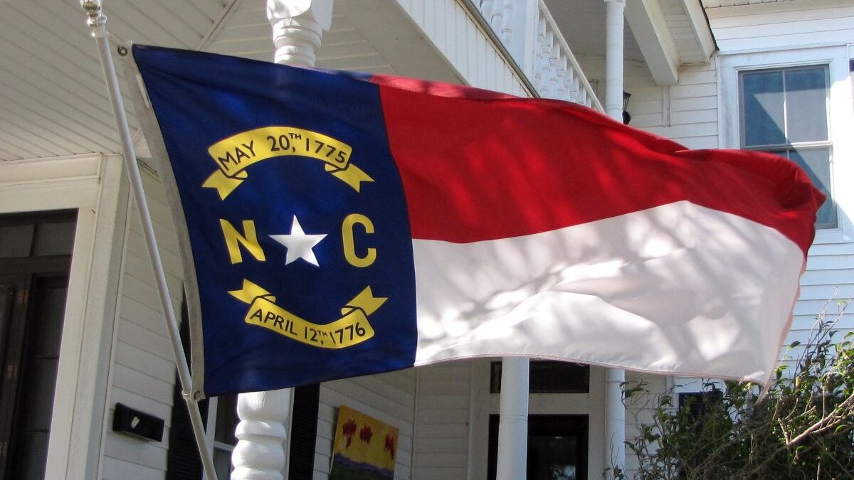 A North Carolina flag on a house