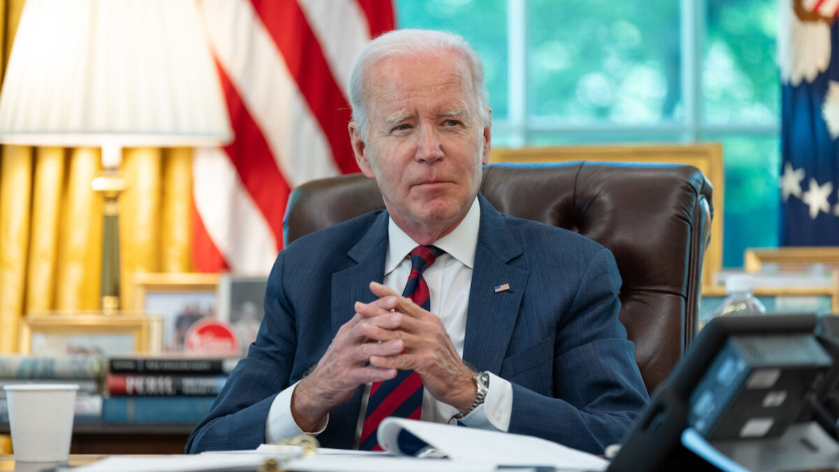 President Joe Biden meets with senior advisers to discuss the budget and debt ceiling, Monday, May 15, 2023, in the Oval Office of the White House. (Official White House Photo by Adam Schultz)