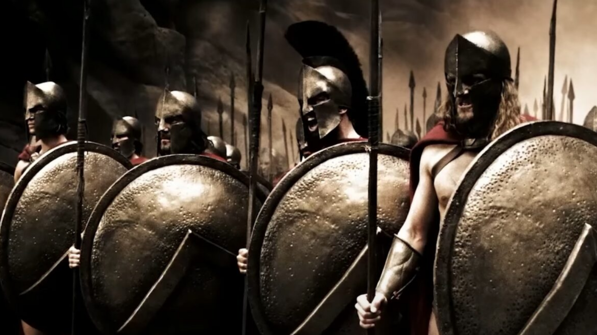 Sparta soldiers in a line