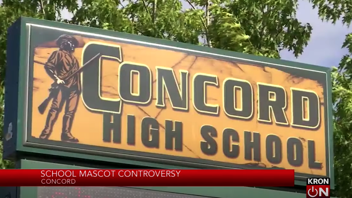 Minutemen mascot on Concord High School sign