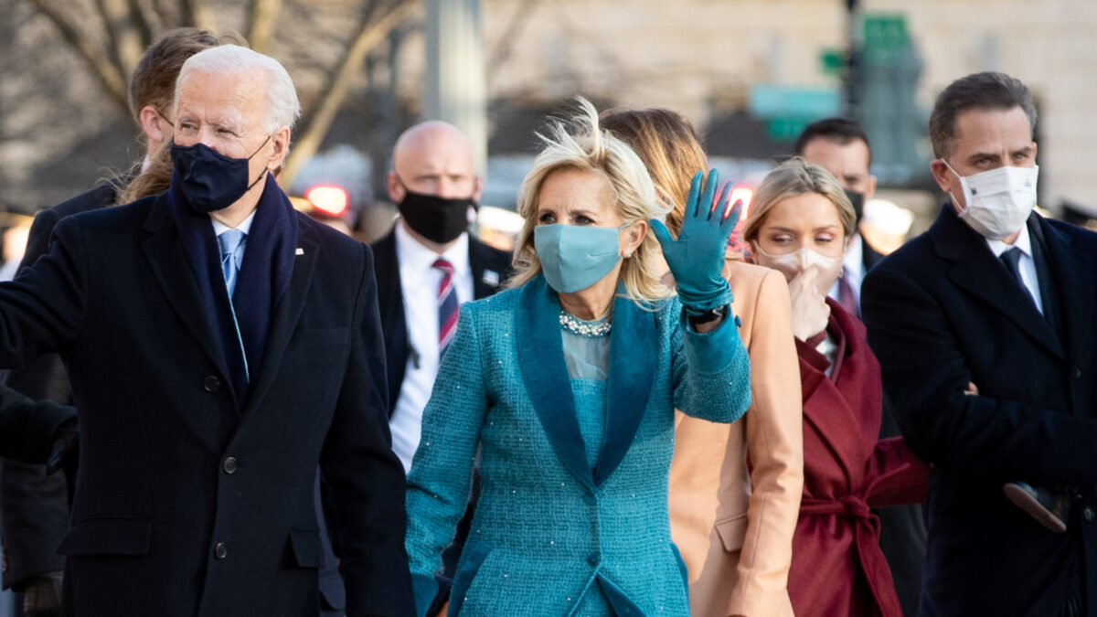 Hunter Biden, Joe Biden, and family walking with masks on
