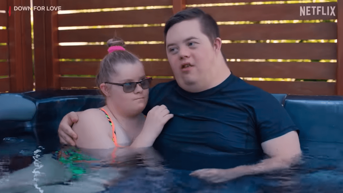 two people in hot tub on dating tv show "Down for Love"