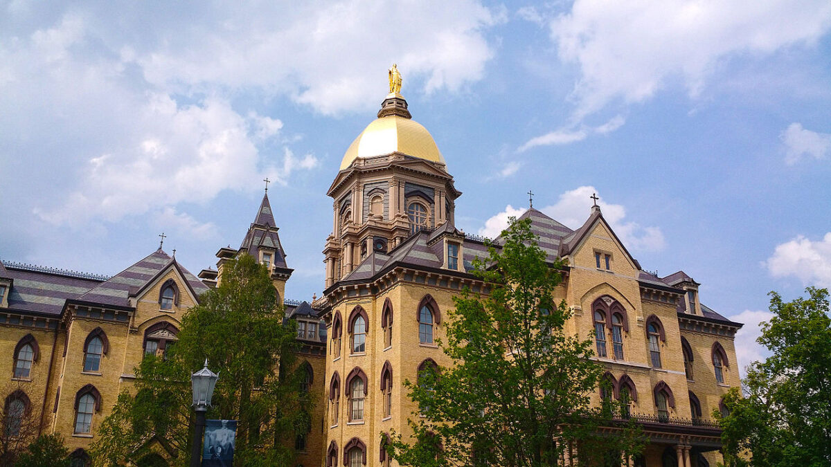 The Main Building, Golden Dome, at the University of Notre Dame in Notre Dame, Indiana.