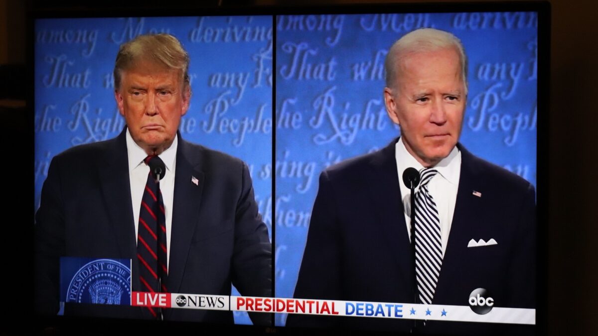 Television playing Trump-Biden Debate