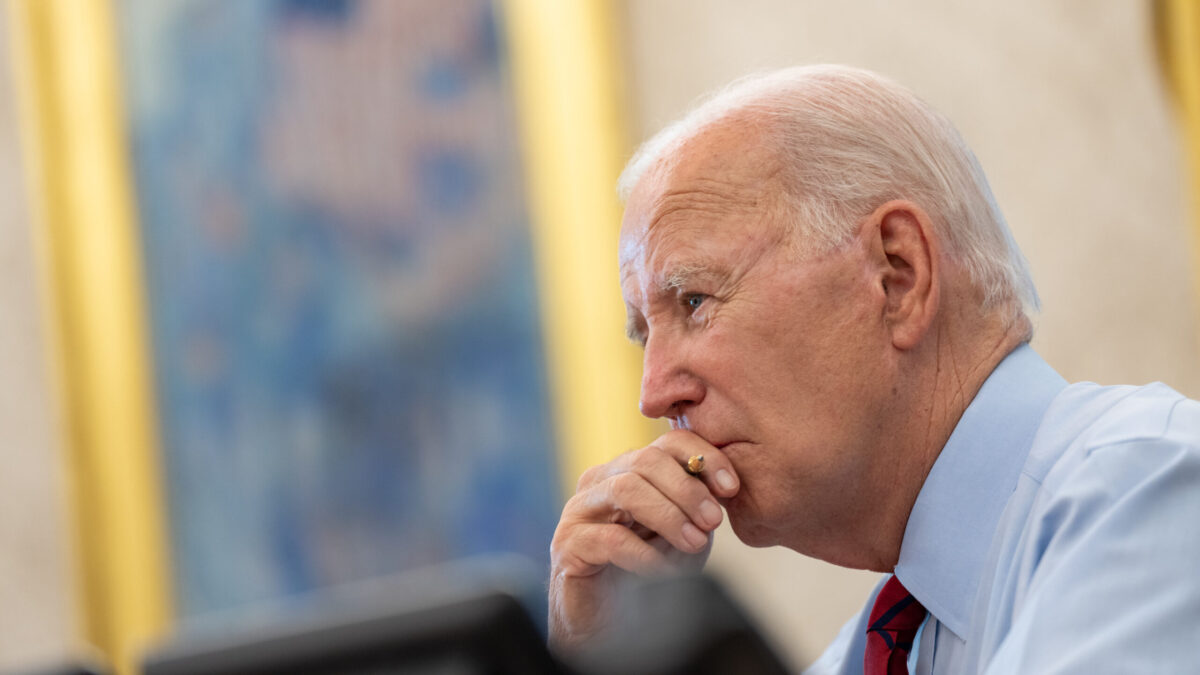 President Joe Biden looks pensive
