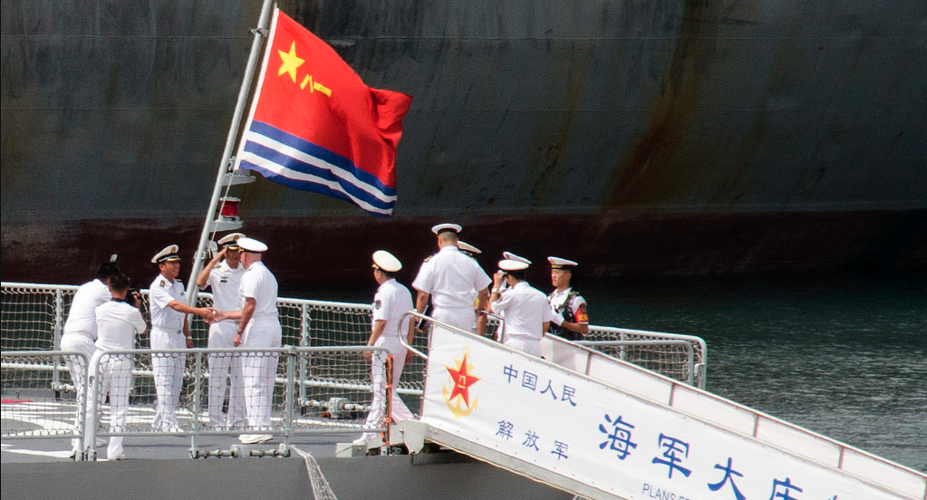 Adm. Scott Swift, commander of U.S. Pacific Fleet, is welcomed aboard the People's Liberation Army Navy (PLA(N)) Jiangkai II class frigate Daqing (FFG 576) by Vice Adm, Aug 9, 2016. Yuan Yubai, commander of the PLA(N) North Sea Fleet. Swift is visiting Qingdao in conjunction with USS Benfold's (DDG 65) ongoing port call, which aims to advance maritime cooperation between the two navies while enhancing relationships between sailors.