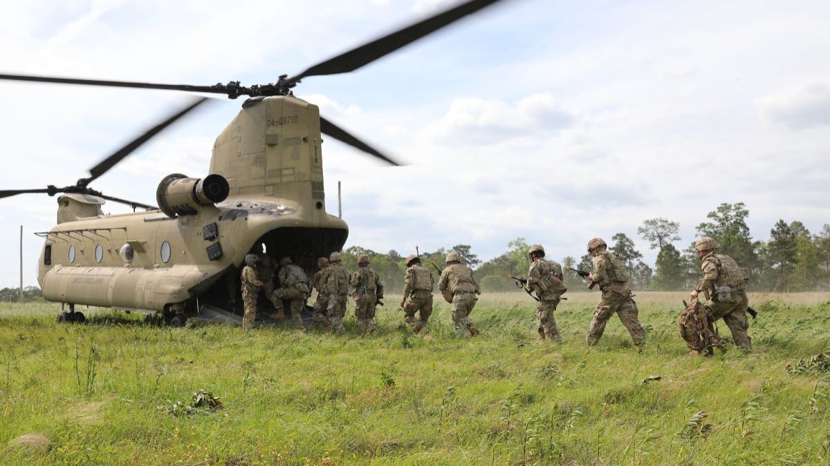Soldiers boarding a helicopter.