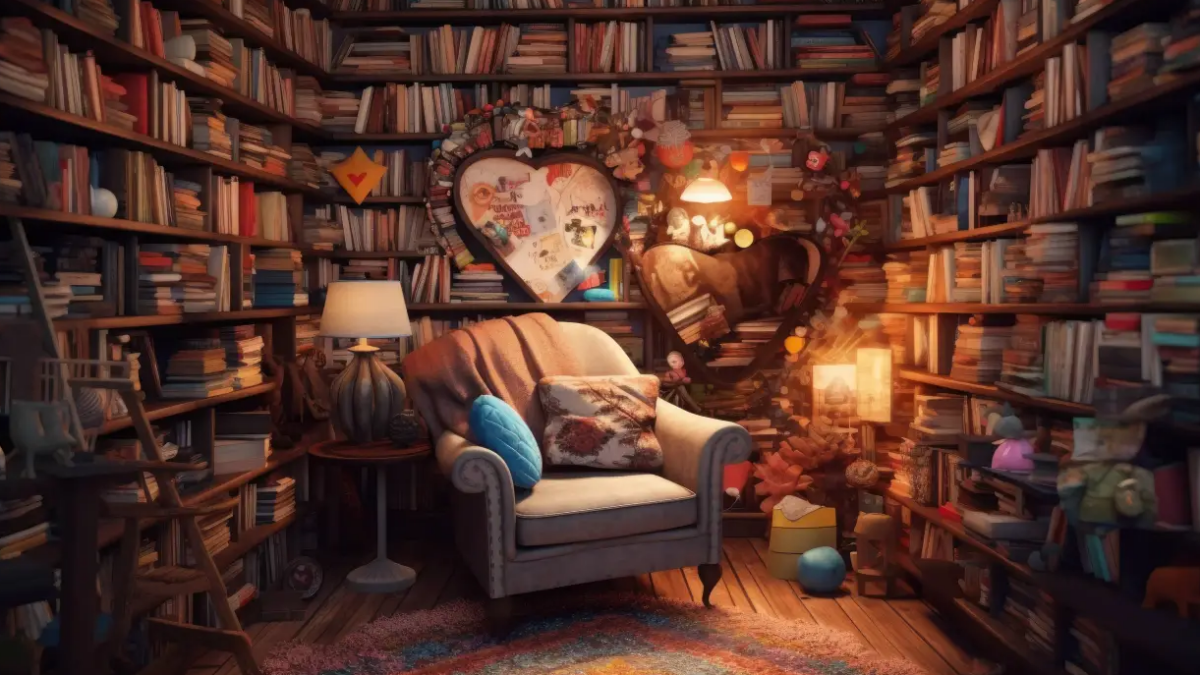 chair surrounded by books