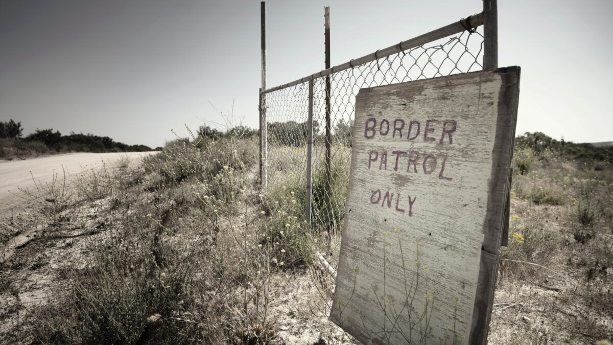 U.S. Border in California, wooden sign reading 'Border Control Only."