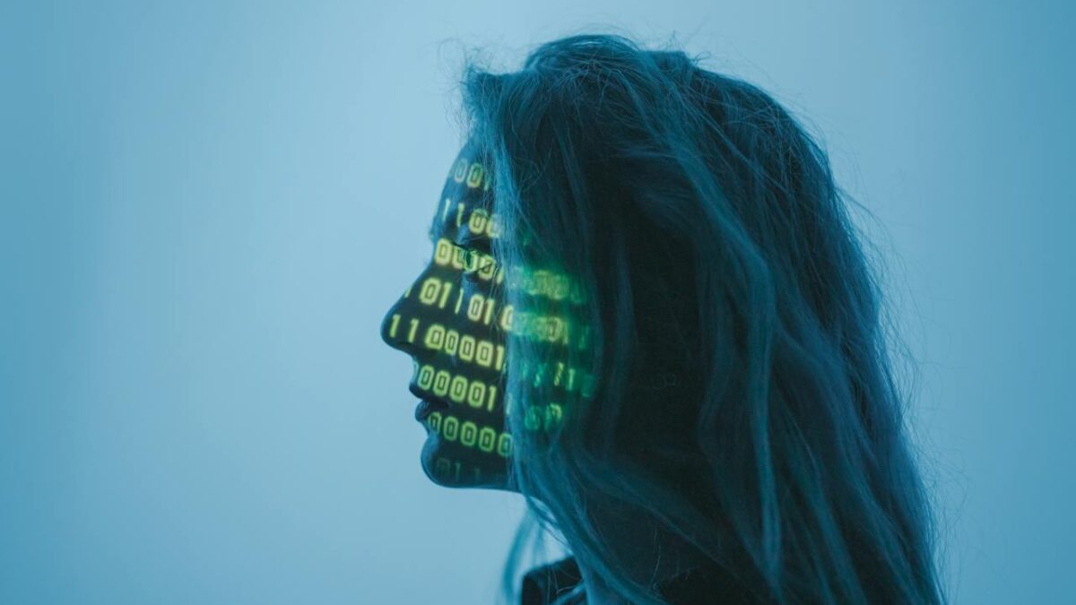 woman with number code across her face
