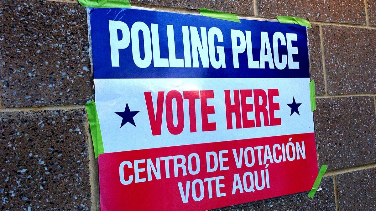 A sign telling people where to vote.