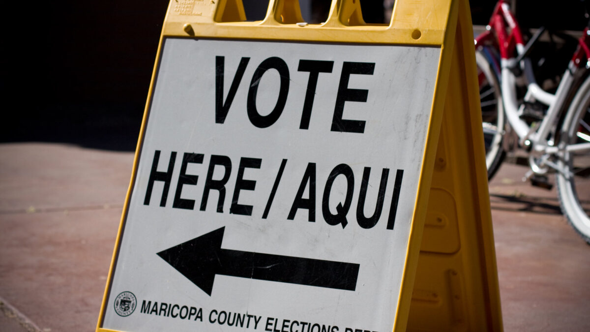 Sign telling voters where to vote