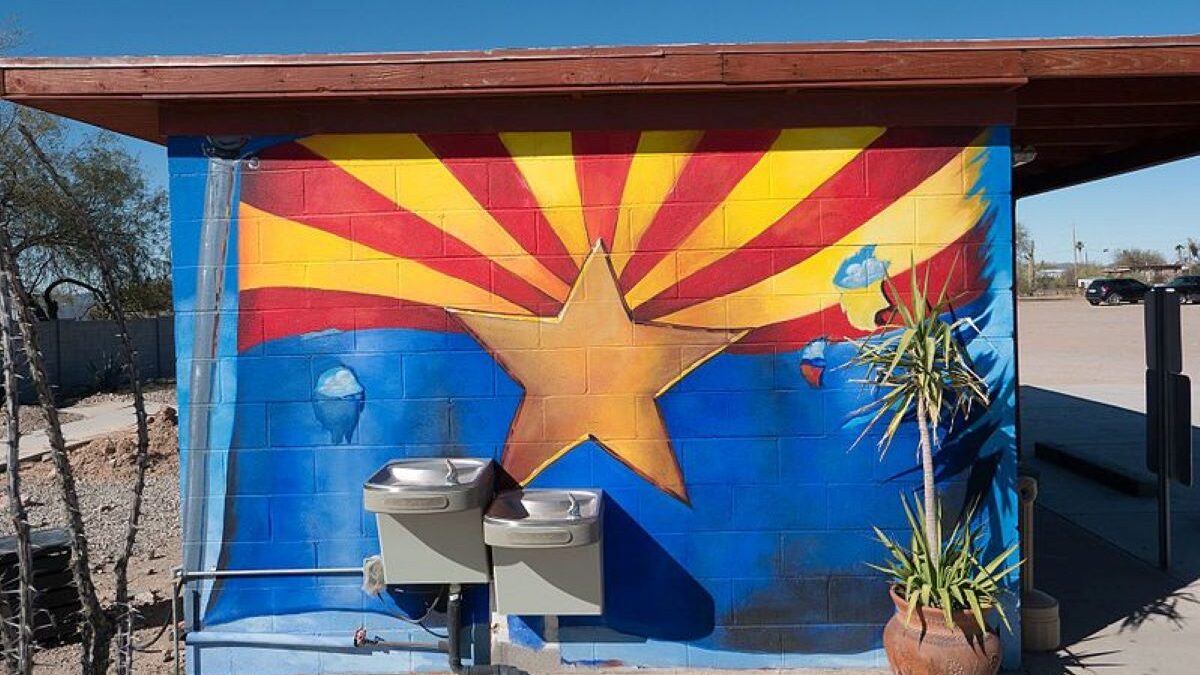 Mural of Arizona state flag.