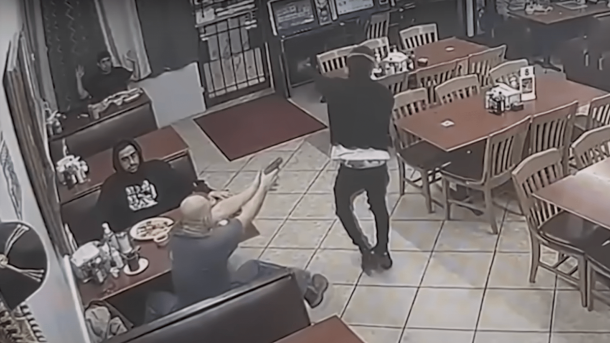 security footage from Ranchito #4 Taqueria showing customer shoot robber