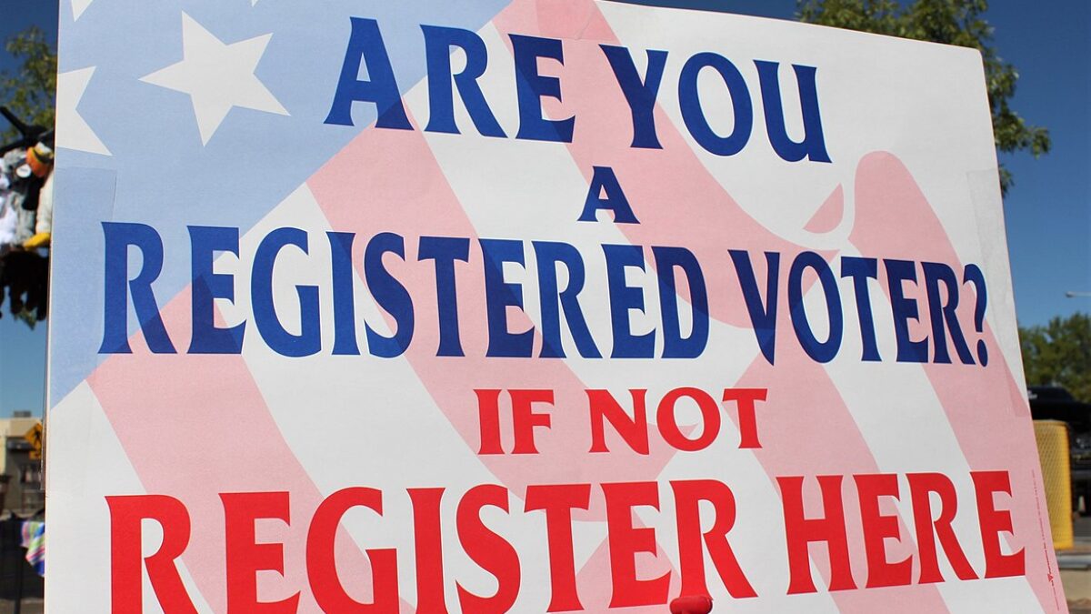 Voter registration sign.
