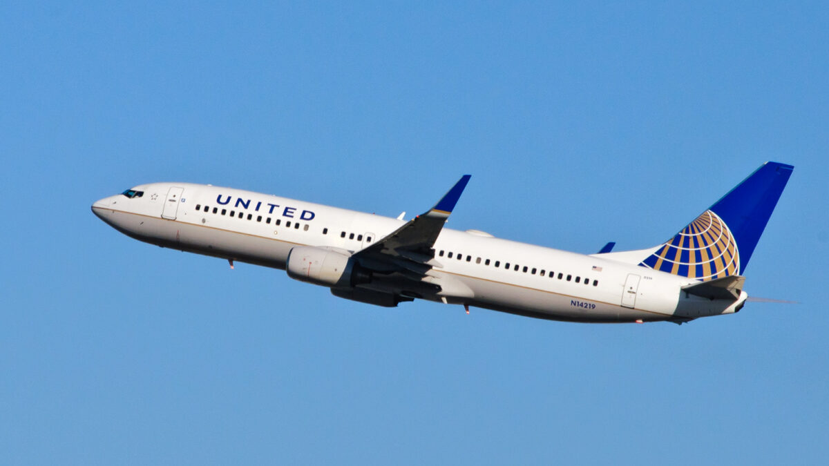 United Airlines plane in the air